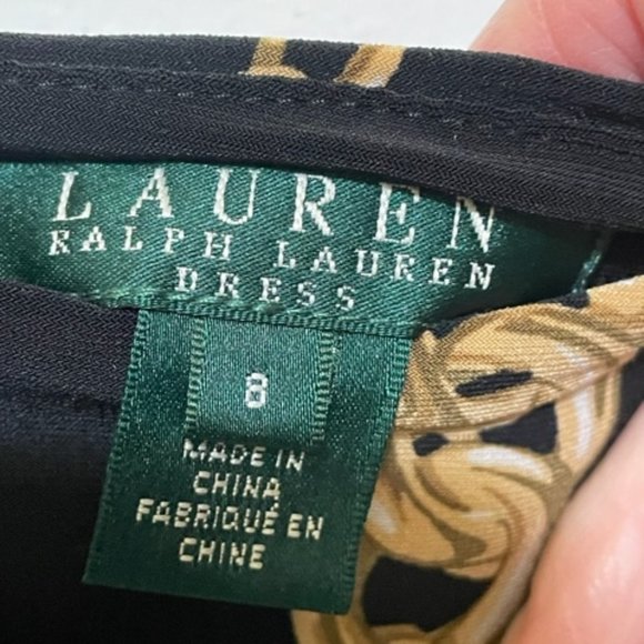 Ralph Lauren Black and Gold Chain Print Long Sleeve Dress - Picture 4 of 5